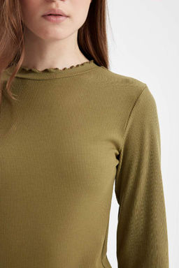 Туника на бретельках с длинными рукавами и полуводолазкой в рубчик - Defacto фото 5