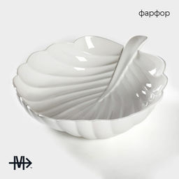 Салатник Magistro Лист Бланш, 1.2 л, d=27.5 см, фарфор, белый  фото 2
