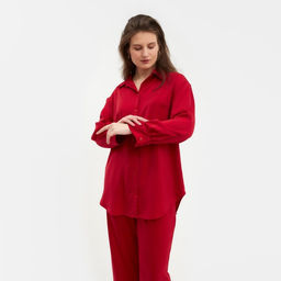 Костюм женский (рубашка, брюки) MINAKU: Silk pleasure, размер 50, красный