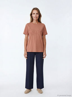 Bisiklet Yaka Nak??l? Kad?n Ti??rt