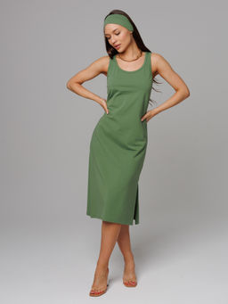 Трикотажная удлиненная туника с разрезами хаки КТ-18 (125)