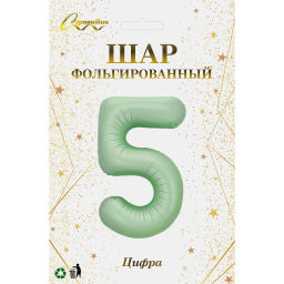 Шар фольгированный 32/81см "Цифра "5" (зеленый)