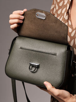 Сумка кожаная через плечо Azaro 3684 зеленый мох