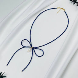 Колье из Содалита и Жемчуга Бантик