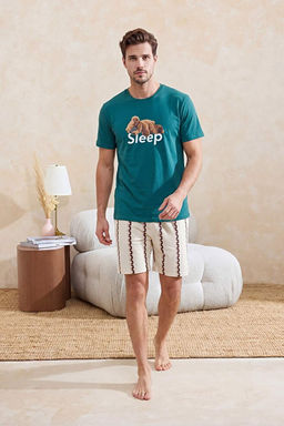 Ye_il Regular Fit Ay_c_k Bask_l_ Pamuklu Pijama Tak_m_ TMNSS26PT00017