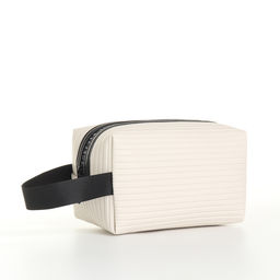 Косметичка на молнии с ручкой, объёмная, маленькая, в полоску, молочная