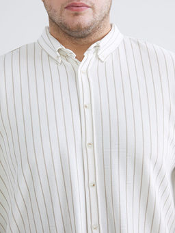 B?y?k Beden Slim Fit Uzun Kollu ?izgili Erkek G?mlek