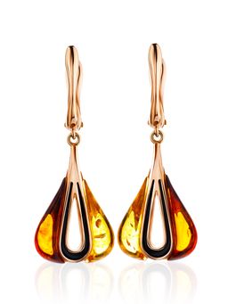 Очаровательные яркие серьги из серебра в позолоте и янтаря Санрайз