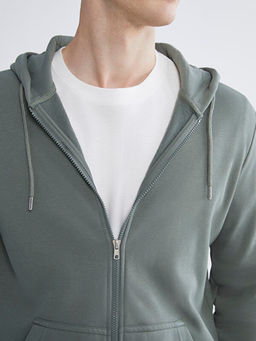 Kap??onlu Uzun Kollu Erkek Fermuarl? Sweatshirt