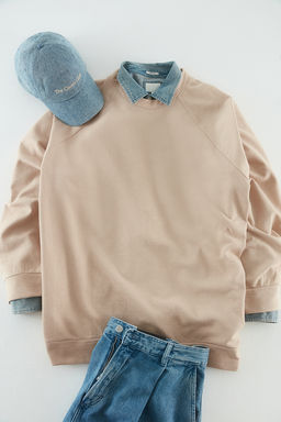 TRENDYOL MAN Lacivert Buyuk Beden Bisiklet Yaka Oversize/Genis Kesim Ici Polarl? Sweatshirt TMNAW24AO00007