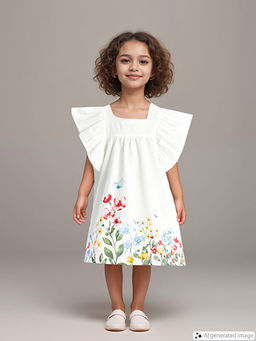 Kare Yaka K?sa Kollu ?i?ekli K?z Bebek Elbise