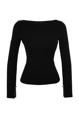 Siyah Kay?k Yaka Fitilli Esnek Regular Fit Uzun Kollu Dugme Detayl? Orme Bluz TWOAW24BZ00052 - Trendyolmilla фото 7