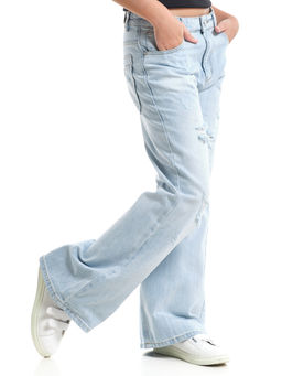 Джинсы клеш рваные для весны и лета 33-1053 св.голубой - Mini maxi фото 16