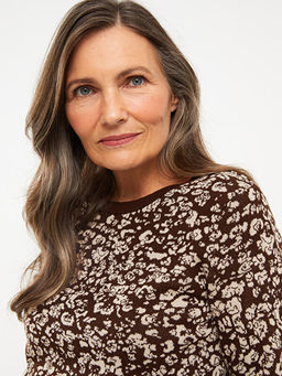 Bisiklet Yaka Desenli Uzun Kollu Kad?n Triko Kazak