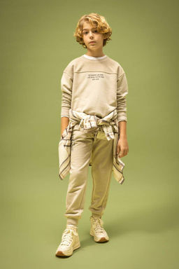 Толстый свитшот оверсайз с принтом и круглым вырезом для мальчика - Defacto фото 3