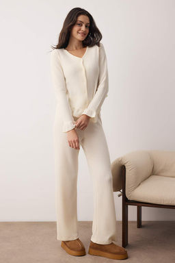 Ekru F?rf?rl? Waffle Orme Pijama Tak?m? THMAW26PT00126