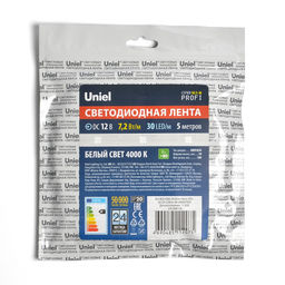 ULS-M22-5050-30LED/m-10mm-IP20-DC12V-7,2W/m-5M-4000K PROFI Гибкая светодиодная лента на самоклеящейся основе. Катушка 5м. в герметичной упаковке. Белый свет(4000К). ТМ Uniel.
