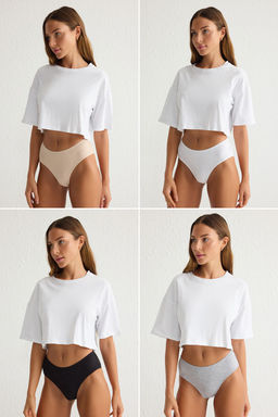 Trendyolmilla Siyah-Beyaz-Cok Renkli 4lu Paket Pamuklu Buzgu Detayl? Hipster Orme Kulot THMSS25KU00015  фото 2