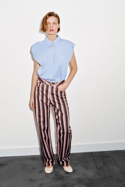 CAMISA MANGA ABULLONADA / Azul / Blanco