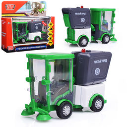 Машина металл "Уборочная машина" 11 см, свет-звук, двери, багаж, зеленый,