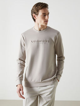 Bisiklet Yaka Uzun Kollu Bask?l? Erkek Sweatshirt