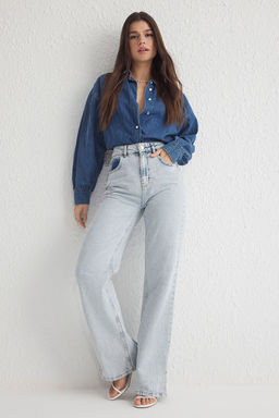 Ac?k Mavi Pacas? Y?rtmacl? Yuksek Bel Wide Leg Jeans TWOSS25JE00057 - Trendyolmilla фото 2