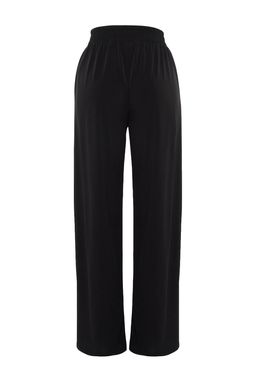 Siyah Wide Leg/Rahat Kesim Yuksek Bel Esnek Orme Pantolon TWOSS23PL00129