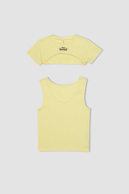 Футболка из двух частей с короткими рукавами в рубчик для девочек - Defacto фото 7