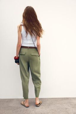LINEN BELTED STRAIGHT-LEG TROUSERS - Zara фото 18