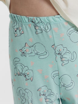 Комплект для девочек (джемпер, брюки) бежево-голубой с котиками - Mark formelle фото 8