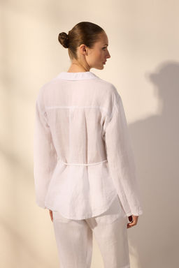 TRENDYOLMILLA Beyaz %100 Keten Baglama Detayl? Gomlek TWOSS25GO00130  фото 4
