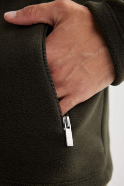 Флисовый кардиган стандартного кроя с воротником-стойкой - Defacto фото 8