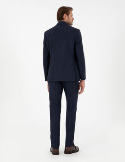 Lacivert Slim Fit Ekose Y_n Tak_m Elbise