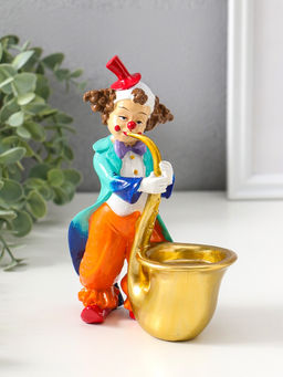 Подсвечник полистоун на 1 свечу "Клоун играет на трубе" яркий разноцветный 17 см