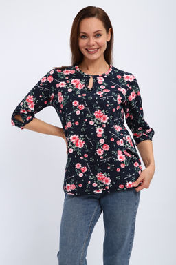 Кофта женская из футера 2-н Анфиса цветы на синем