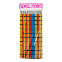 Цена за 12 шт. Карандаш чернографитный с ластиком «Полоски», твёрдость НВ