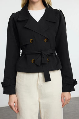 Trendyolmilla Siyah Su Itici Regular K?sa Trenckot TWOAW25TR00056 фото 3