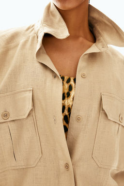 Camisa cargo oversize en mezcla de lino - H&m фото 3