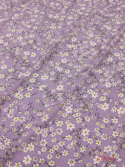 Штапель Белые цветочки на пшене цв.сиреневый туман, ш.1.42м, вискоза-100%, 90гр/м.кв - Купава фото 3