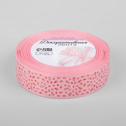 Цена за 2 шт. Лента декоративная, репсовая, ажурная, 25 мм 9,1 0,5 м, цвет розовый - Арт узор фото 2