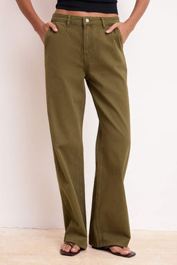 Haki DOKUMLU Yuksek Bel %100 Pamuk Wide Leg Jeans TWOSS26JE00014