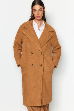 Camel Oversize Genis Kesim Uzun Buklet Kaban TWOAW24KB00037
