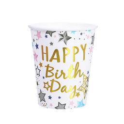 Стаканы бумажный С днём рождения, набор 6 шт., цвет белый