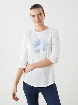 Bisiklet Yaka Bask?l? Kad?n Ti??rt