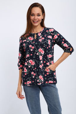 Кофта женская из футера 2-н Анфиса цветы на синем