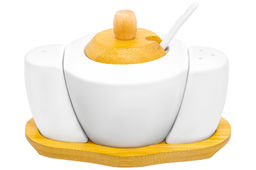 Набор - сахарница 300 мл 16*10*11 см "Айсберг" с ложкой + солонка + перечница на дер. подст.