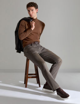 Koyu Kahverengi Slim Fit Yar_m Bal_k__ Yaka Basic Triko Kazak