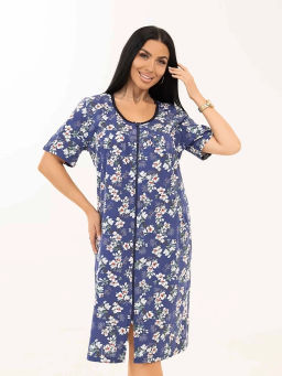 Халат женский, цвет Индиго белый