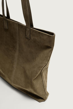 BOLSO SHOPPER PIEL / Verde Caqui - Zara фото 3