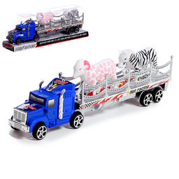 Грузовик инерционный «Зооперевозчик», 2 фигурки животных, МИКС